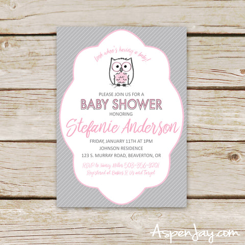 Pink Owl Baby Shower Invites