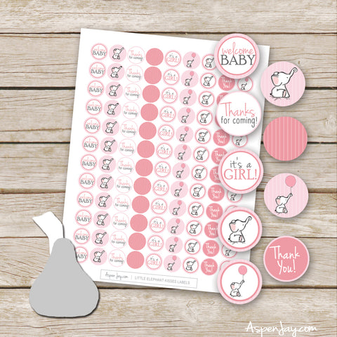 Pink Elephant Shower Kiss Stickers