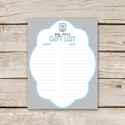 Blue Owl Baby Shower Gift List