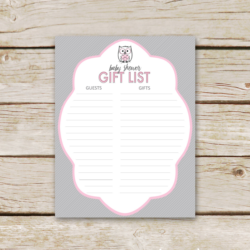 Pink Owl Baby Shower Gift List