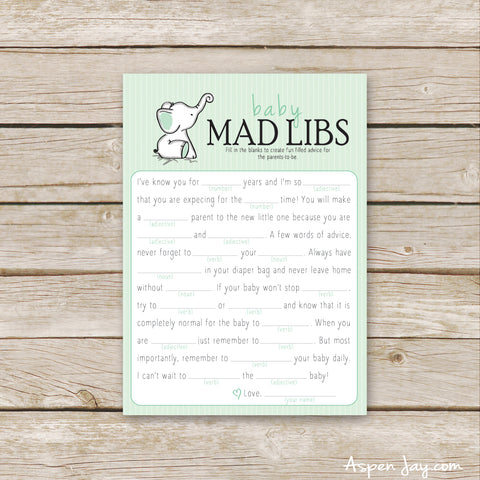 Green Elephant Baby Mad Libs