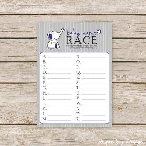 Navy Elephant Baby Name Race