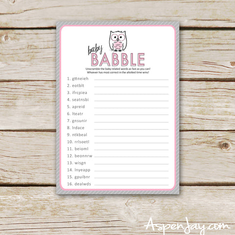 Pink Owl Baby Scramble