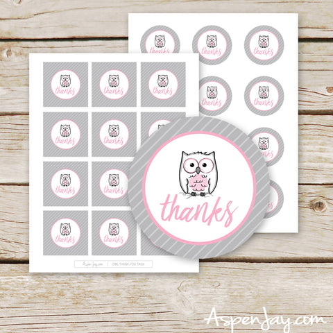 Pink Owl Favor Thank You Tags