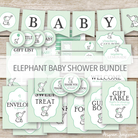 Green Elephant Baby Shower Decor Package