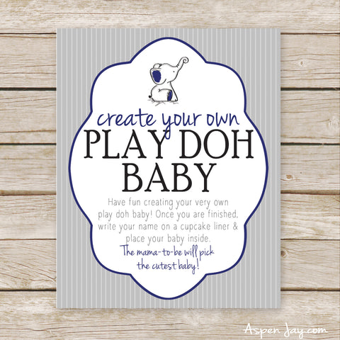 Navy Elephant Play Doh Baby Sign