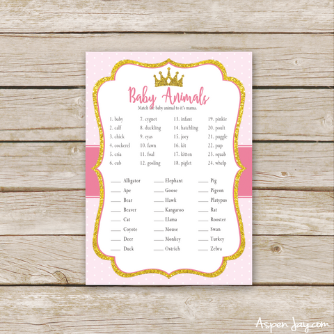 Pink Princess Baby Animal Names