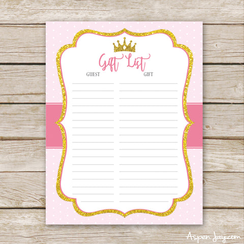 Pink Princess Gift List