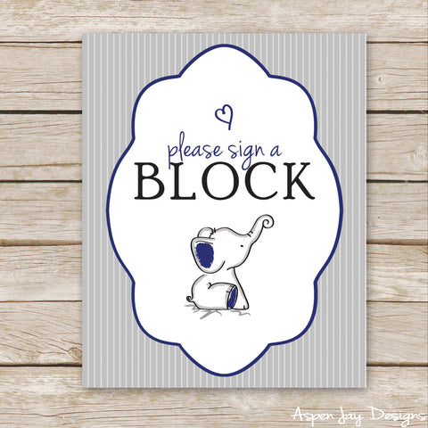 Navy Elephant Sign a Block Sign