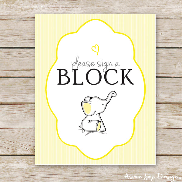 Yellow Elephant Sign a Block Sign