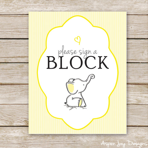 Yellow Elephant Sign a Block Sign