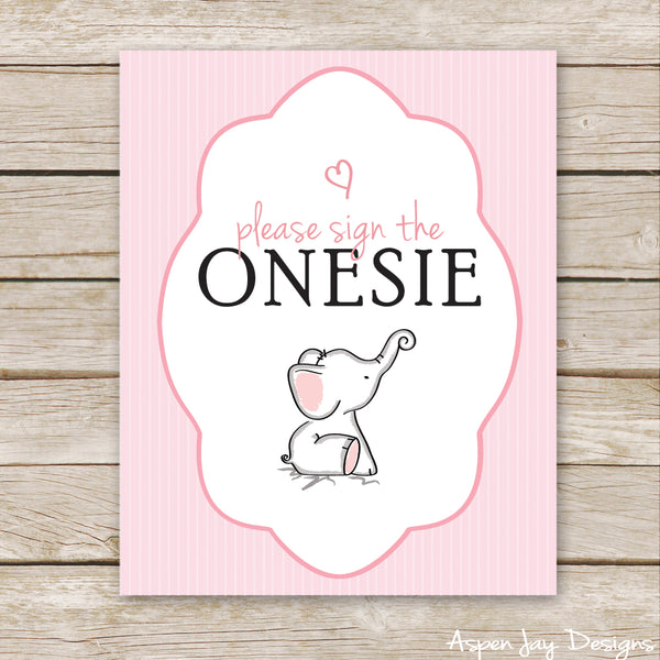 Pink Elephant Sign the Onesie Sign
