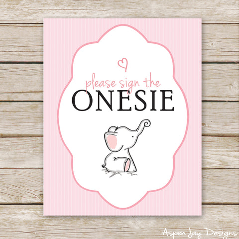 Pink Elephant Sign the Onesie Sign
