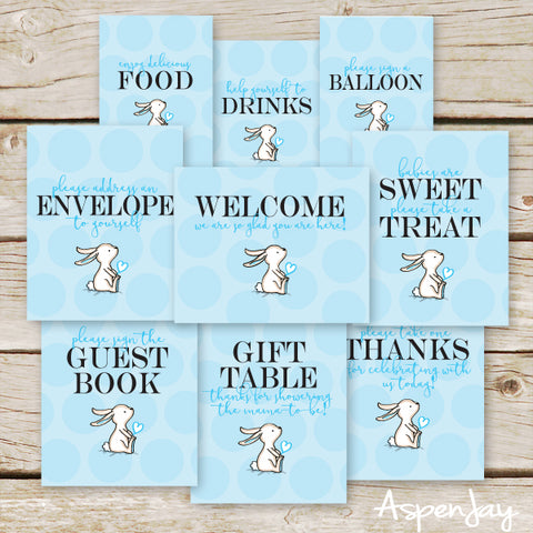 Blue Bunny Baby Shower Signs