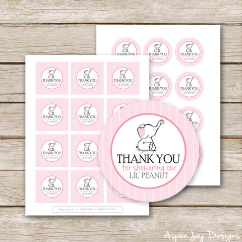 Pink Elephant Shower Favor Tags
