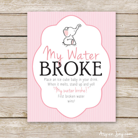 Pink Elephant My Water Broke Sign